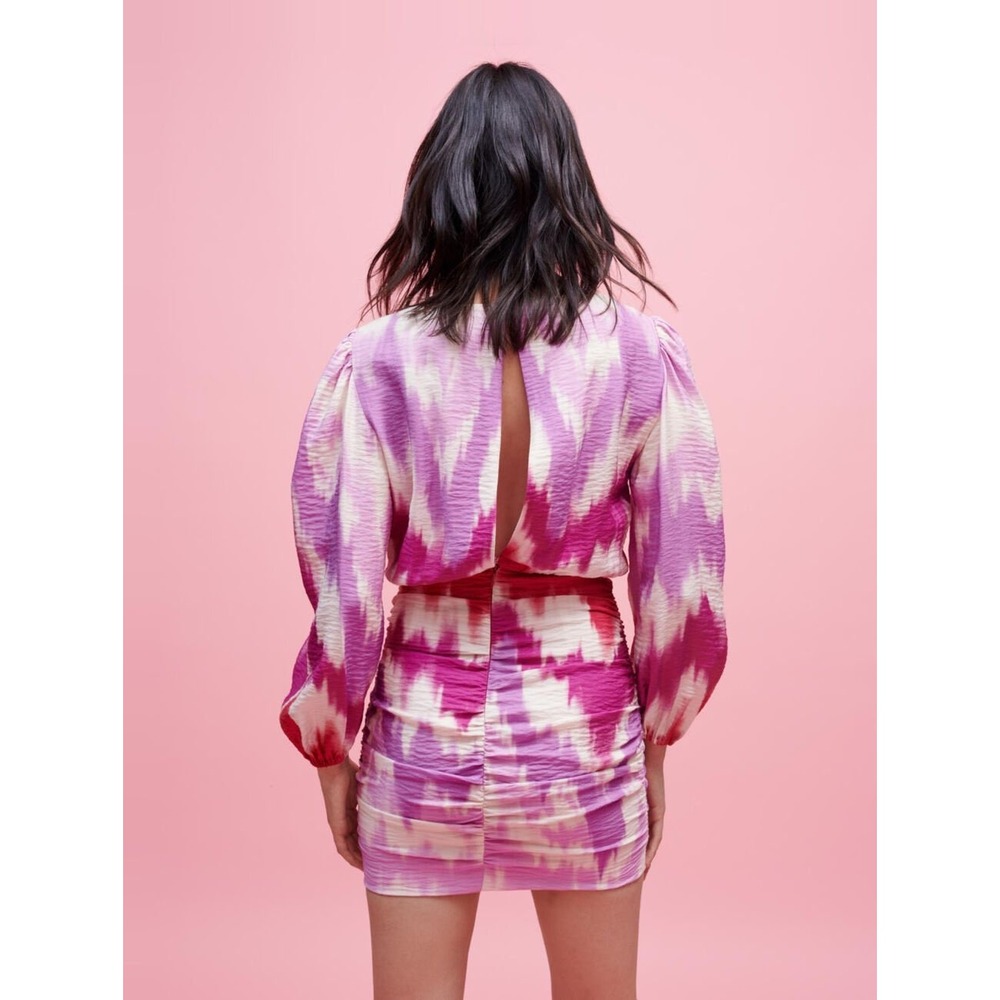 Maje Tie and Dye printed viscose Mini dress in Pink Size 36 / US Size S - Picture 3 of 16